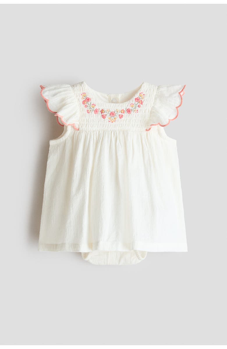 H&M Cotton Bodysuit Dress, Main, color, White/Flowers