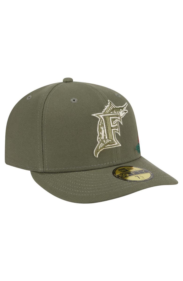 New Era Men's New Era Olive Florida Marlins Cooperstown Collection Tonal Florals 59FIFTY Fitted Hat, Alternate, color, Olive