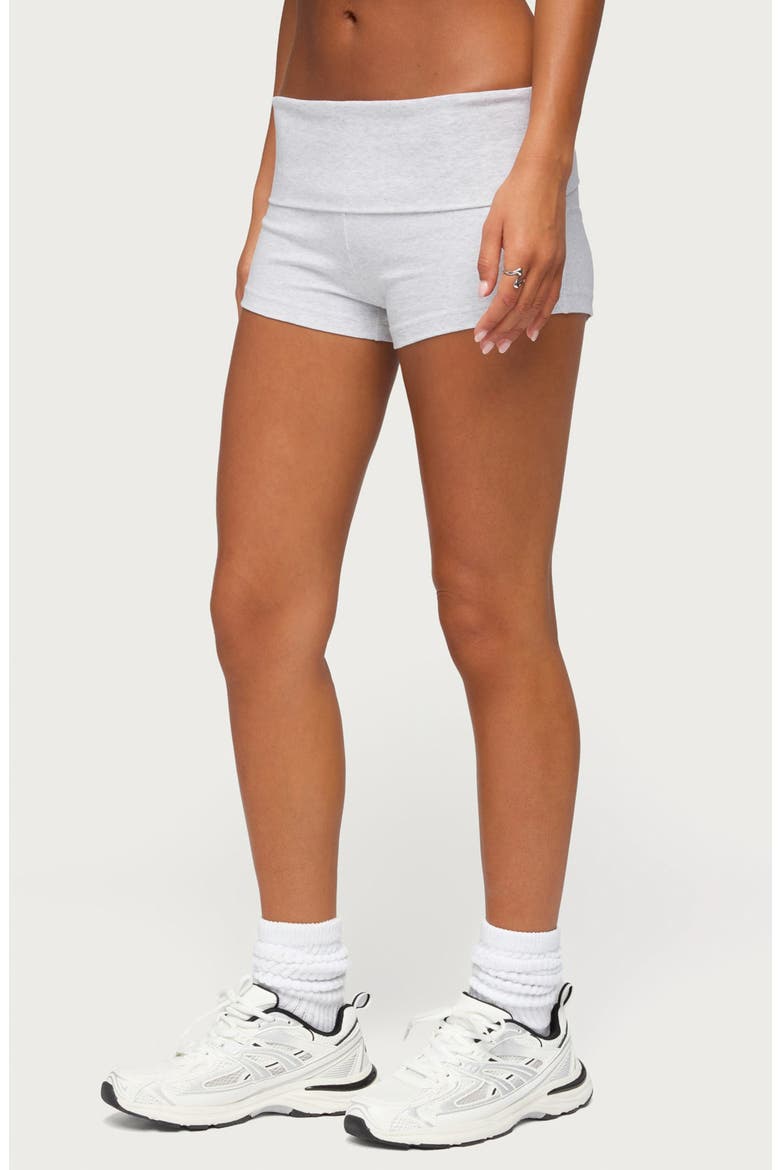 Marleaux Foldover Stretch Cotton Shorts, Alternate, color, LIGHT-GRAY-MELANGE