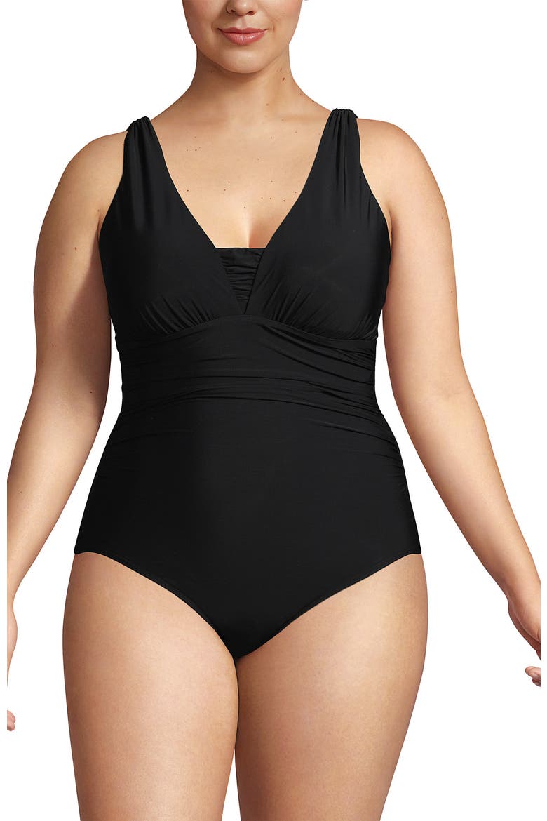 Plus Size New SlenderSuit Grecian Adjustable Low Leg One Piece, Alternate, color, Black