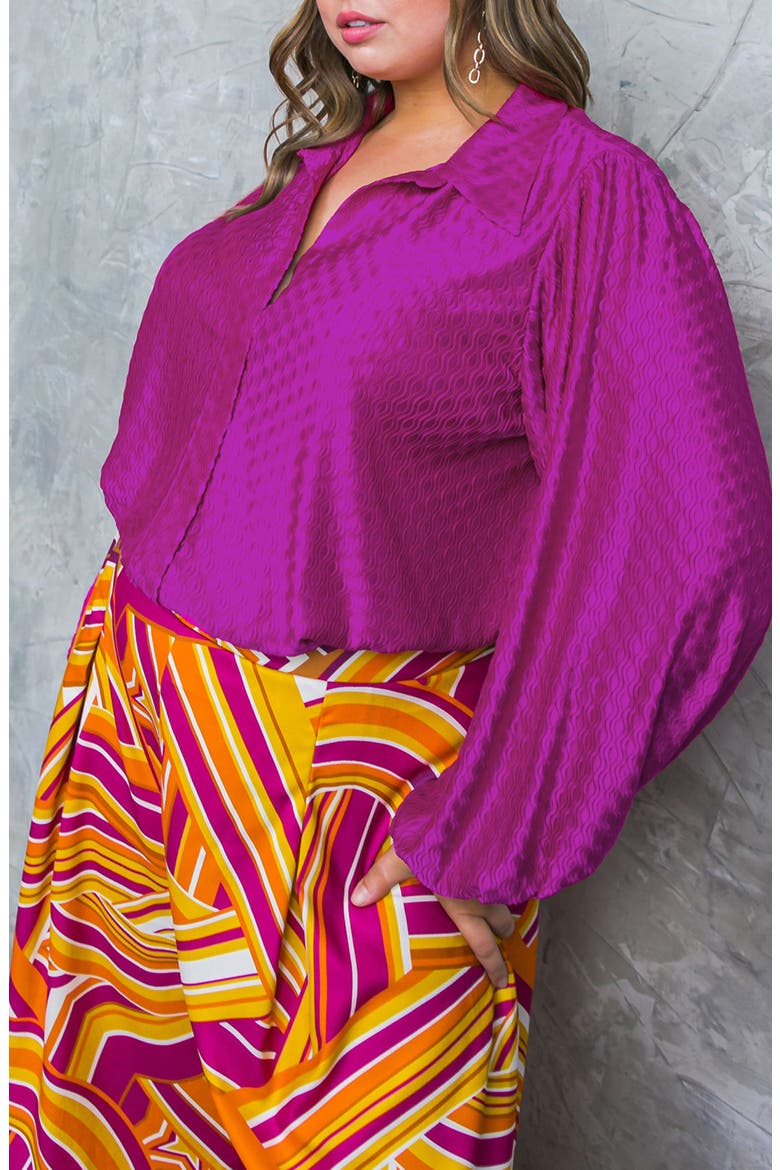Textured Hidden Placket Button-Up Top, Alternate, color, FUCHSIA