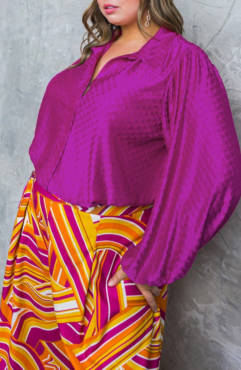 FLYING TOMATO Textured Hidden Placket Button-Up Top, Alternate, color, Fuchsia