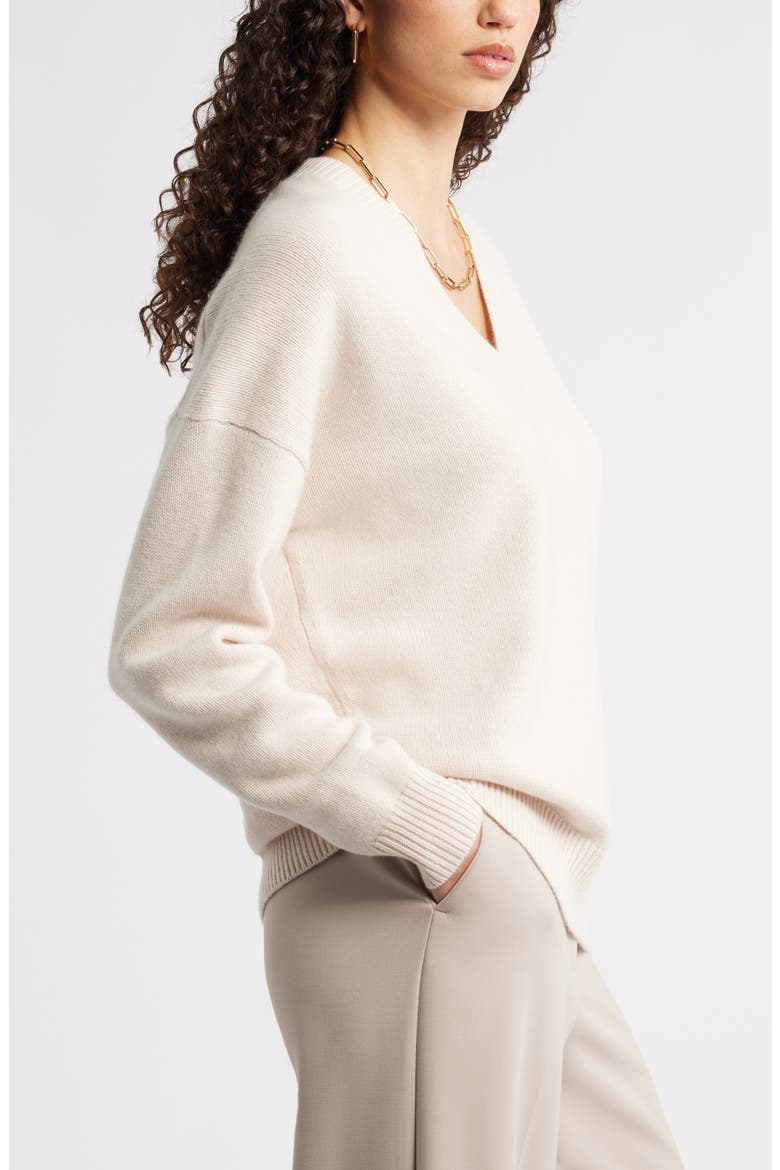 V-Neck Wool & Cashmere Sweater, Alternate, color, BEIGE BEACH