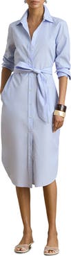 Lauren Ralph Lauren End On End Long Sleeve Cotton Shirtdress