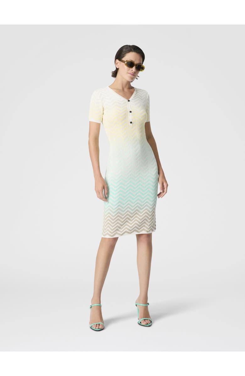 Missoni Midi Dress In Cotton And Viscose Chevron Dégradé, Alternate, color, Green& Brown