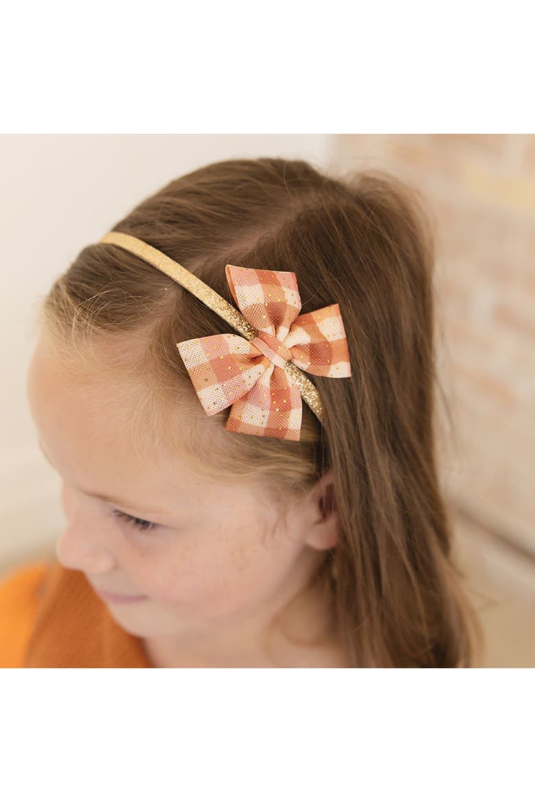 Cinnamon Plaid Tulle Bow Headband, Alternate, color, Orange
