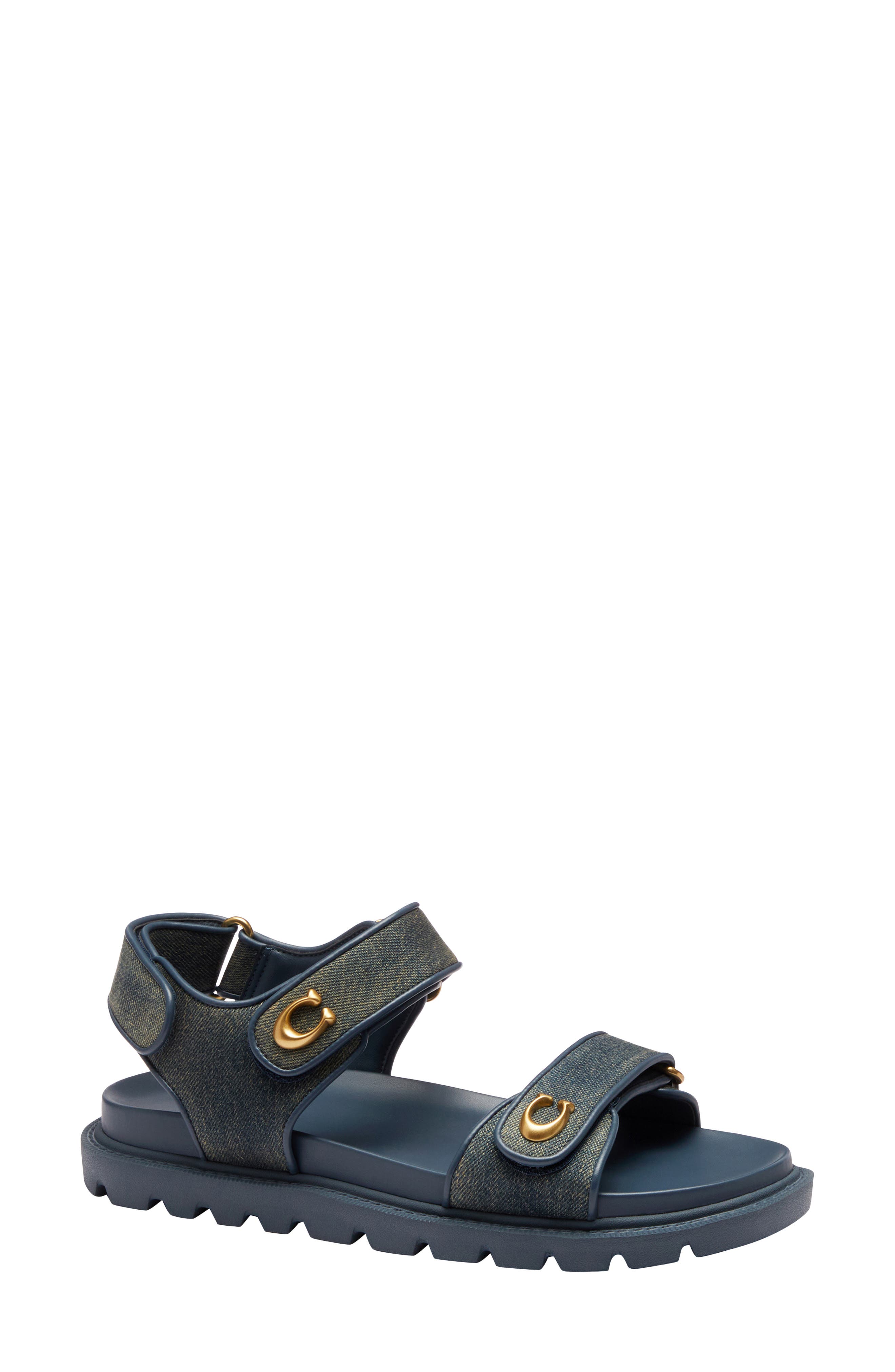 COACH Brynn Loved Denim Sandal, Main, color, Dark Indigo.