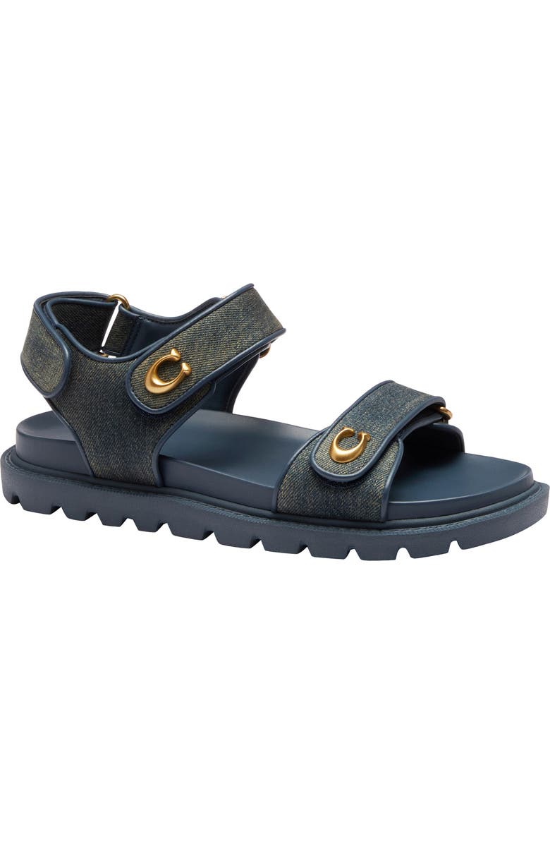 COACH Brynn Loved Denim Sandal, Main, color, Dark Indigo.
