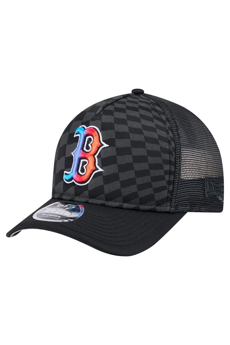 Men's New Era Black Boston Red Sox Gradient 9FORTY A-Frame M-Crown Trucker Adjustable Hat, Main, color, Black