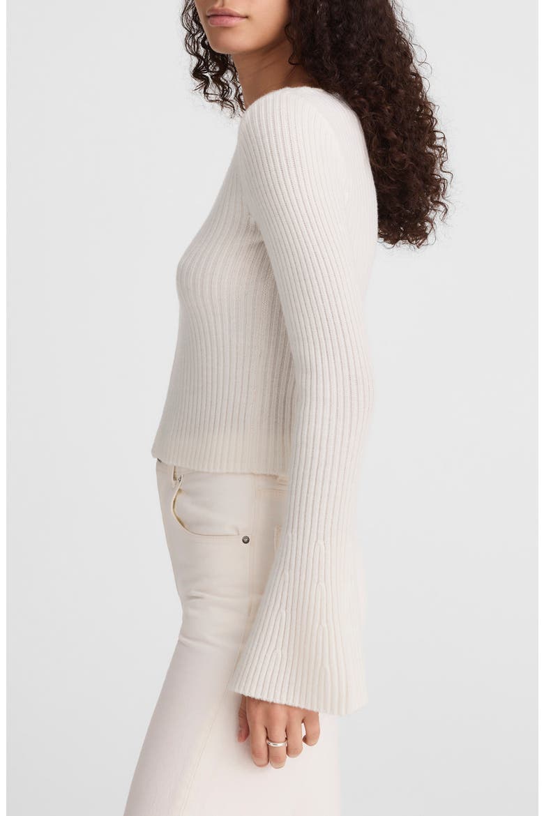 V-Neck Wool Rib Sweater Top, Alternate, color, IVORY