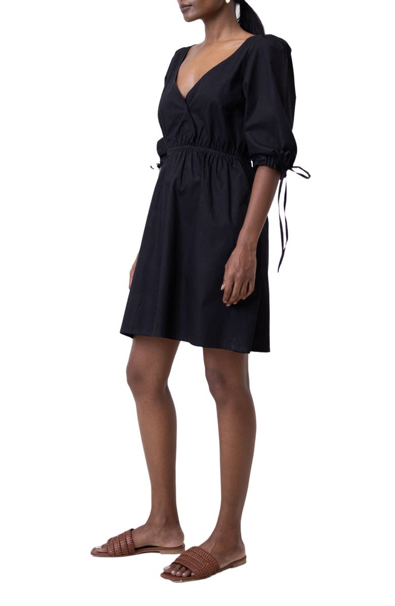 Reistor Gathered Elbow Sleeve Short Dress, Alternate, color, Black