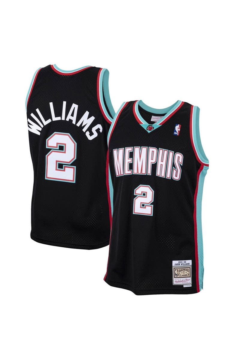 Mitchell & Ness Men's Mitchell & Ness Jason Williams Black Memphis Grizzlies 2001/02 Hardwood Classics Swingman Jersey, Main, color,