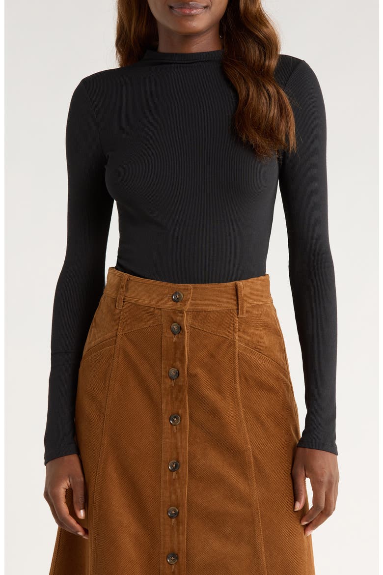 Henrietta Long Sleeve Rib Top, Main, color, BLACK