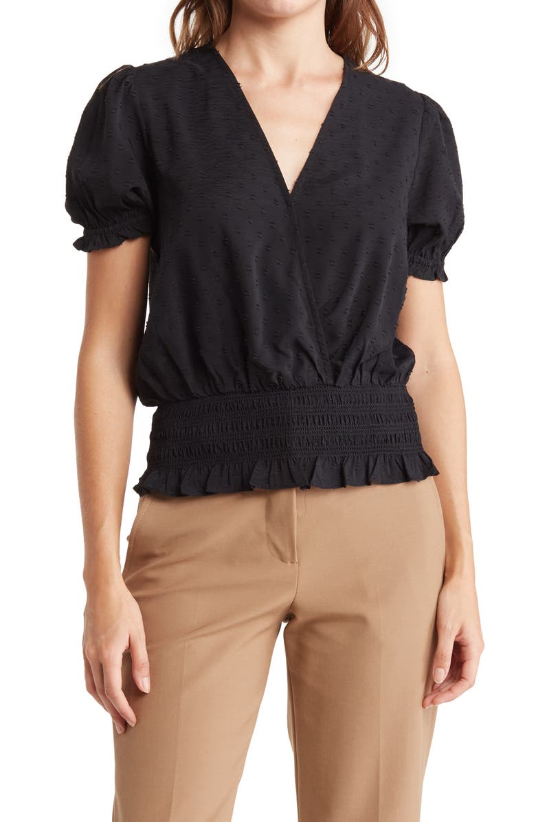 Everleigh Swiss Dot Faux Wrap Top, Main, color,