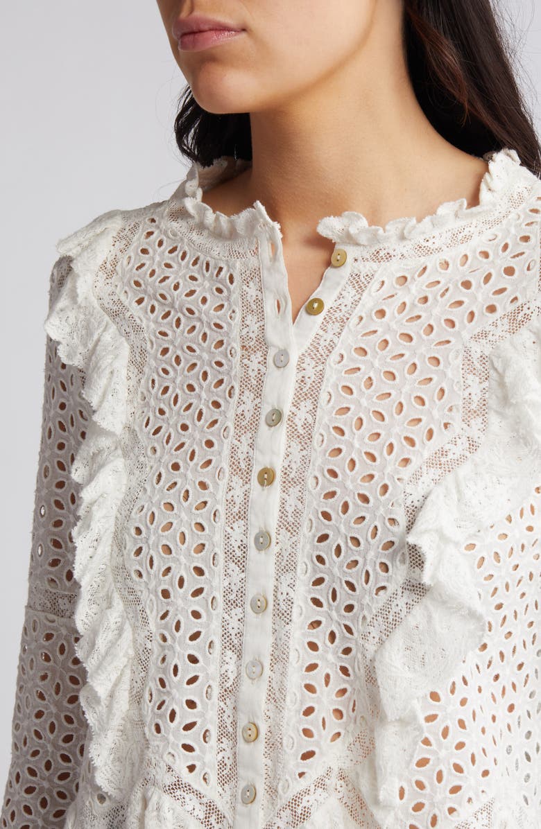 LoveShackFancy Brightline Eyelet Lace Ruffle Top, Alternate, color, 