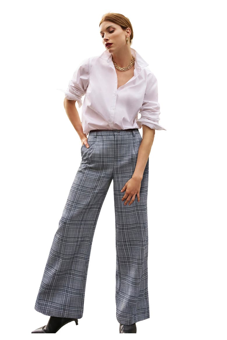 Bi-Stretch Wide Leg Pant, Main, color, NAVY REFINED PLAID