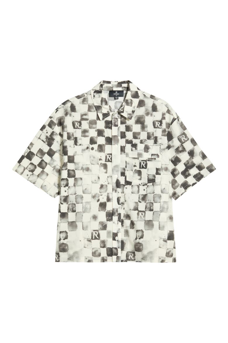 Poolside Check Short Sleeve Cotton & Linen Button-Up Shirt, Alternate, color, FLAT WHITE