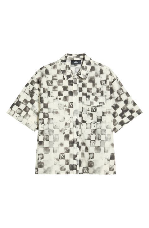 Poolside Check Short Sleeve Cotton & Linen Button-Up Shirt