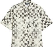 Represent Poolside Check Short Sleeve Cotton & Linen Button-Up Shirt