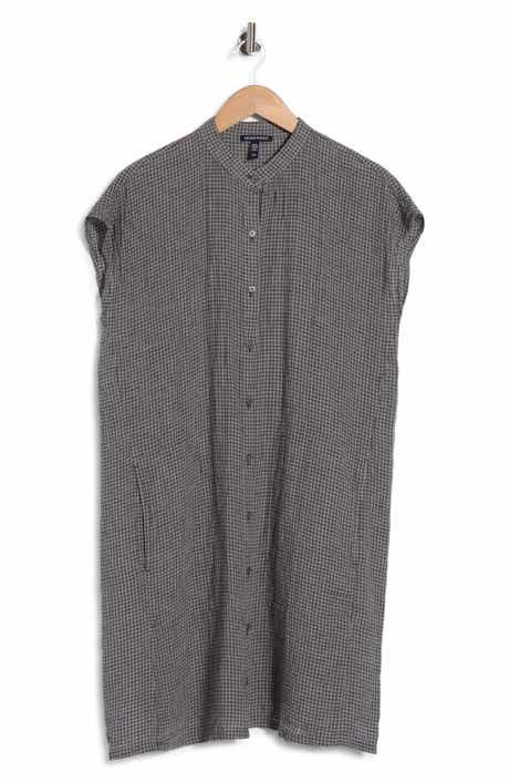 Gingham Organic Linen Mandarin Collar Dress