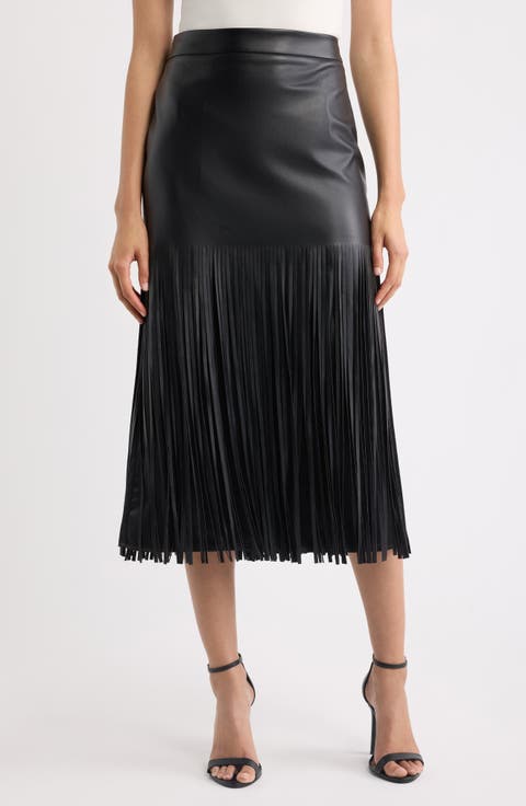 Kaia Fringe Faux Leather Skirt