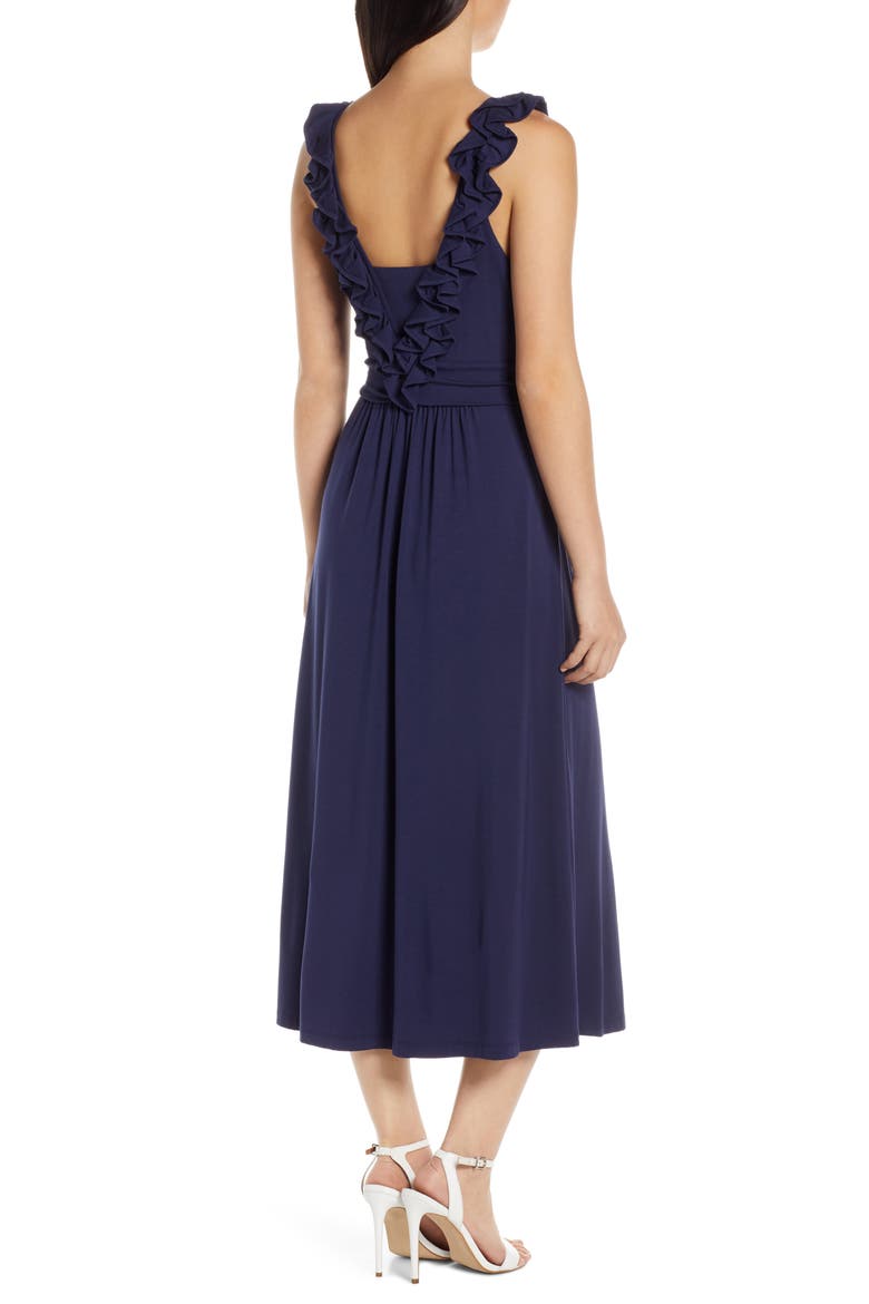 Leena Ruffle Midi Dress, Alternate, color, TRUE NAVY