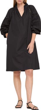 Lafayette 148 New York Soutache Trim Long Sleeve Organic Cotton Poplin Popover Dress