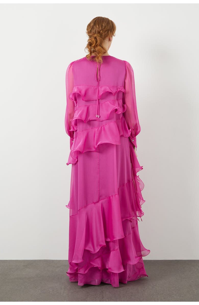 Gizia Asymmetric Ruffle Detail Long-Sleeve Lined Maxi Green Dress, Alternate, color, Green