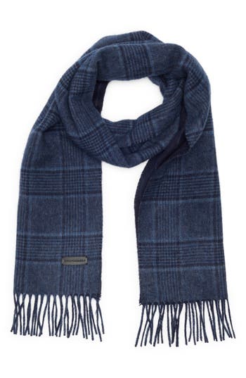Bruno Magli Silk & Cashmere Double Face Plaid Print Scarf In Blue