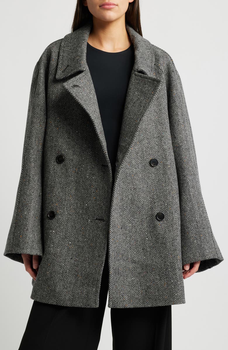 COS Oversize Herringbone Double Breasted Stretch Wool Coat, Alternate, color, 