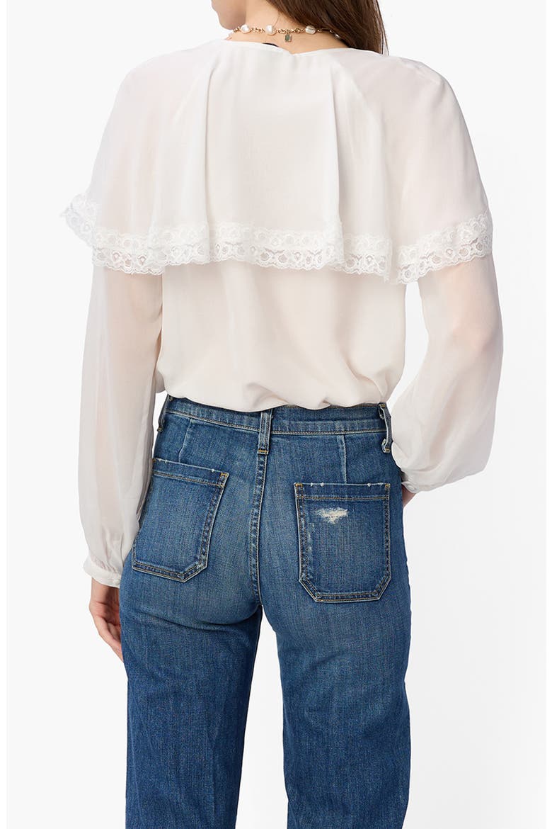 Marila Lace Trim Ruffle Silk Chiffon Top, Alternate, color, WHITE