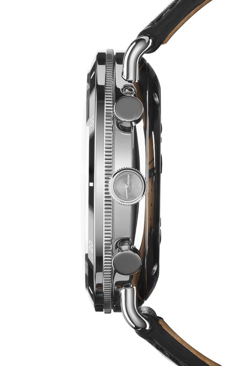 Canfield Sport Chronograph Leather Strap Watch, 45mm, Alternate, color, BLACK/ SILVER