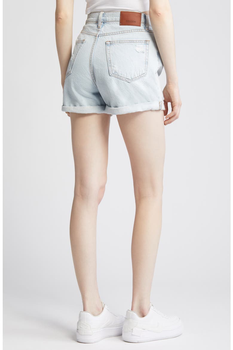High Waist Rolled Cuff Denim Shorts, Alternate, color, LIGHT WASH