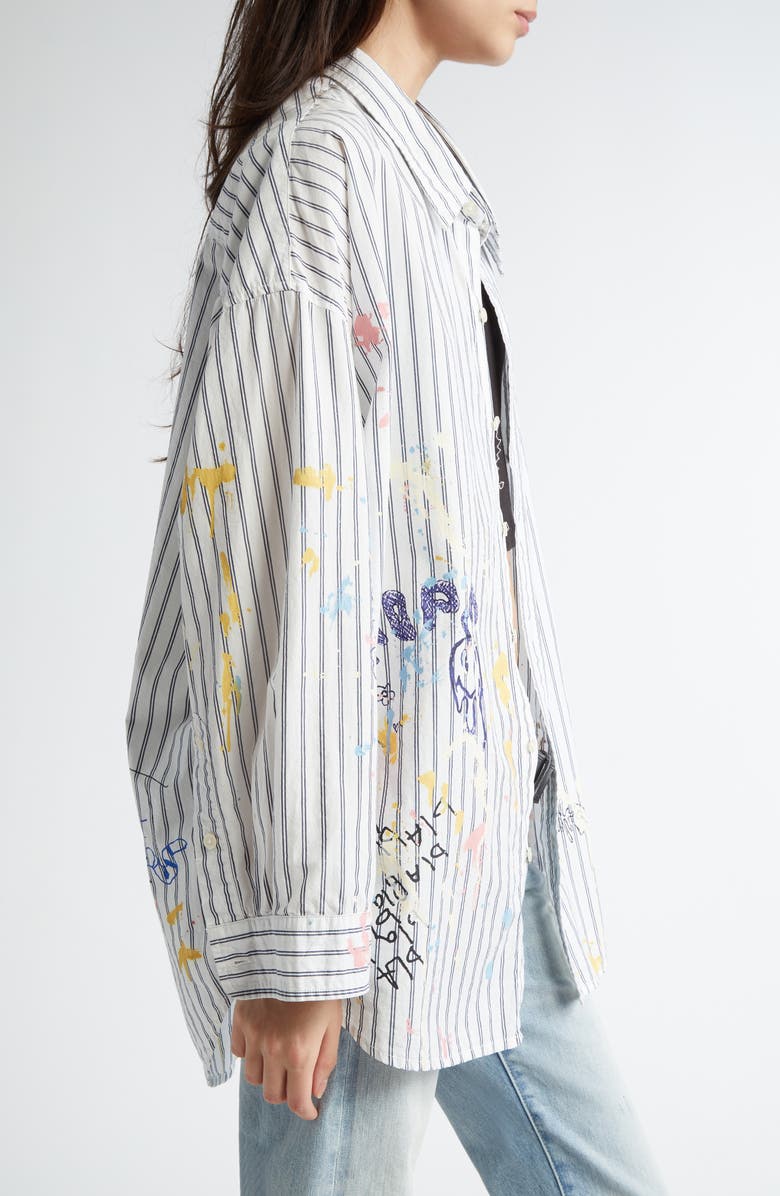 R13 Drop Neck Stripe Scribble Print Button-Up Shirt, Alternate, color, 