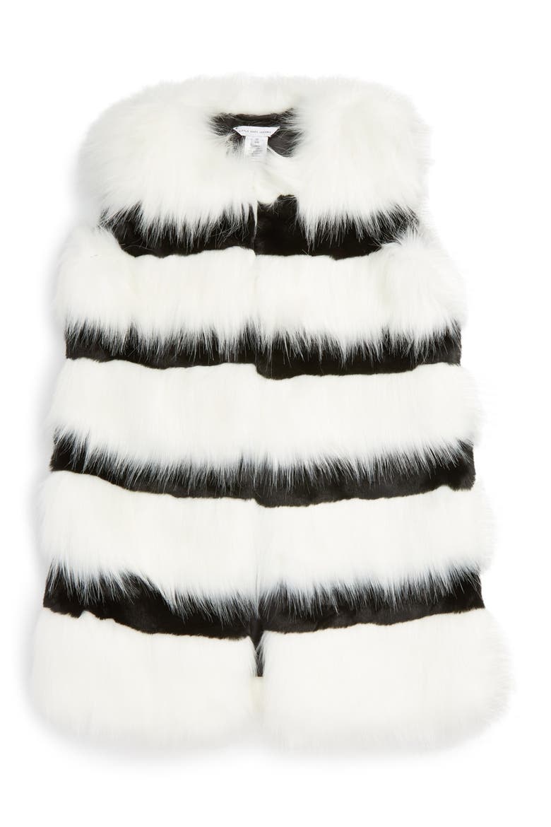 Stripe Faux Fur Vest, Main, color, OFF WHITE/ BLACK