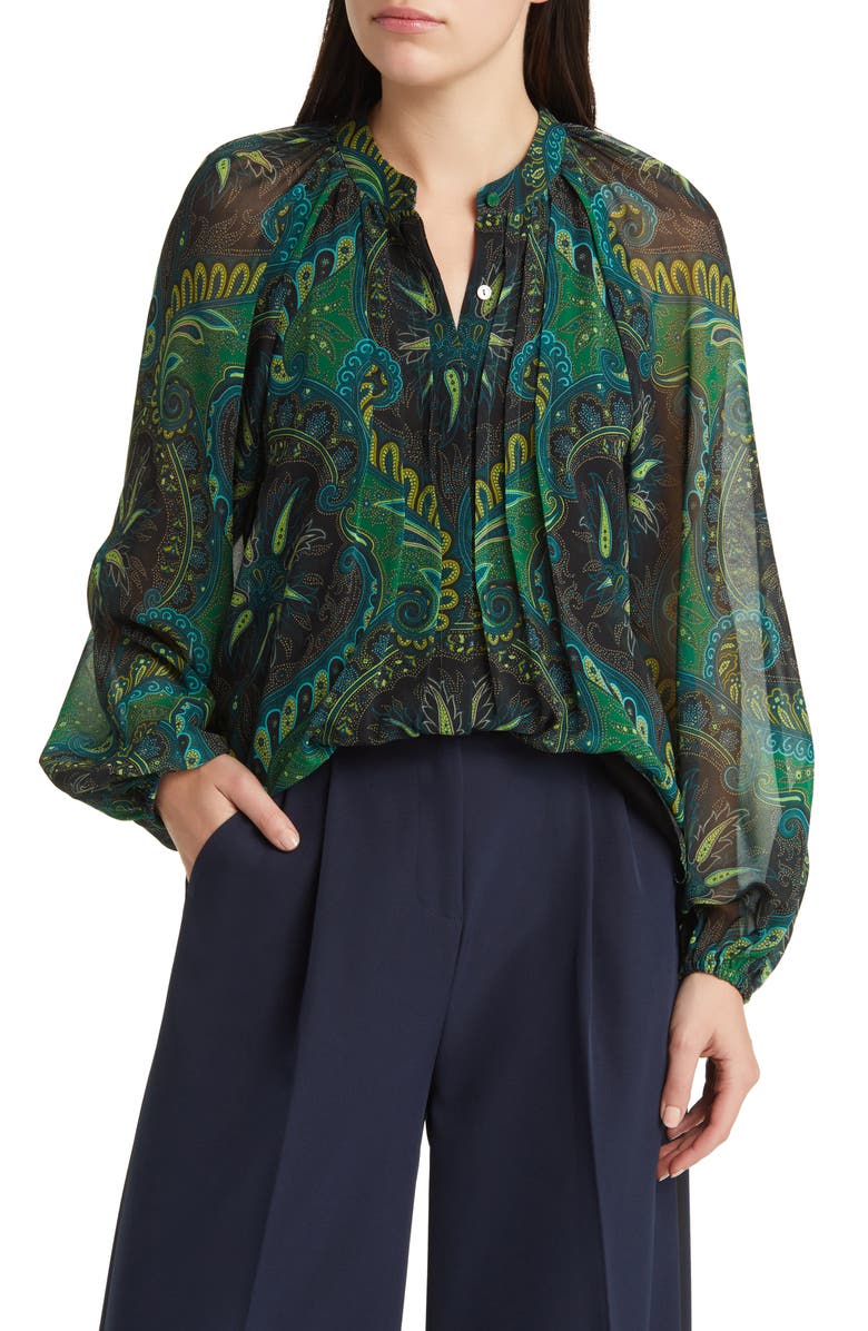 KOBI HALPERIN Paisley Print Georgette Peasant Top, Main, color, 