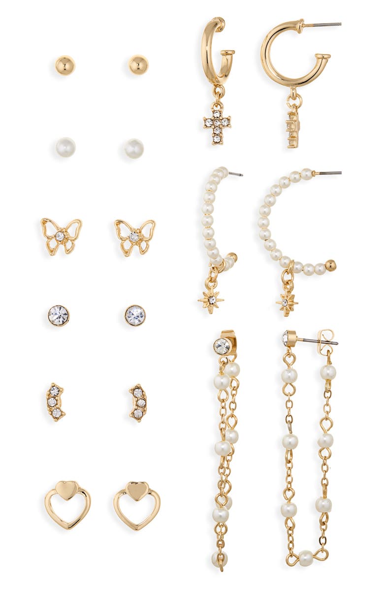 Stephan & Co. Pack of 9 Mini Stud Earrings, Main, color, 