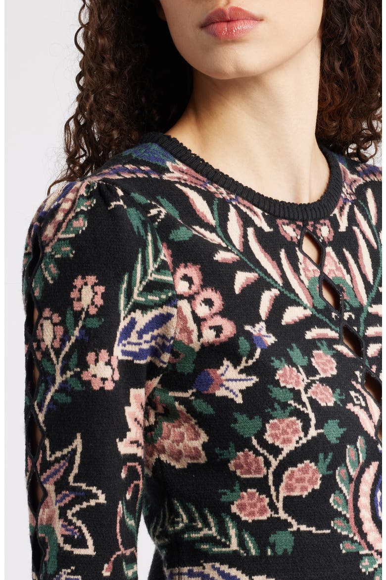 Marvelous Garden Knit Long Sleeve Dress, Alternate, color, BLACK