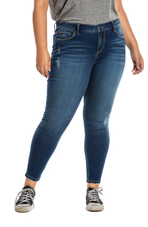 Distressed Mid Rise Ankle Skinny Jeans