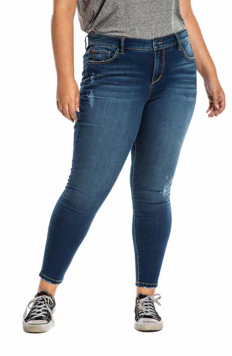 Distressed Mid Rise Ankle Skinny Jeans
