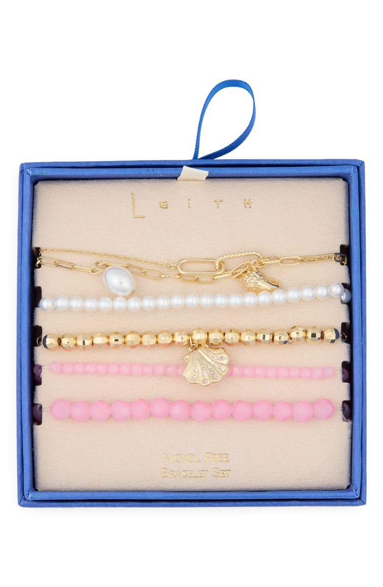 Leith 5-Pack Beaded Sea Life Bracelet Set, Main, color, Pink Multi- Gold