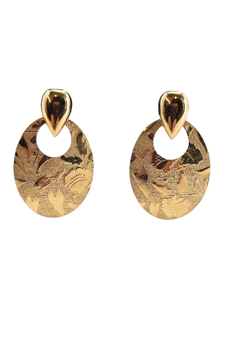 Vintage Goldtone Embossed Disc Earrings, Main, color, Gold
