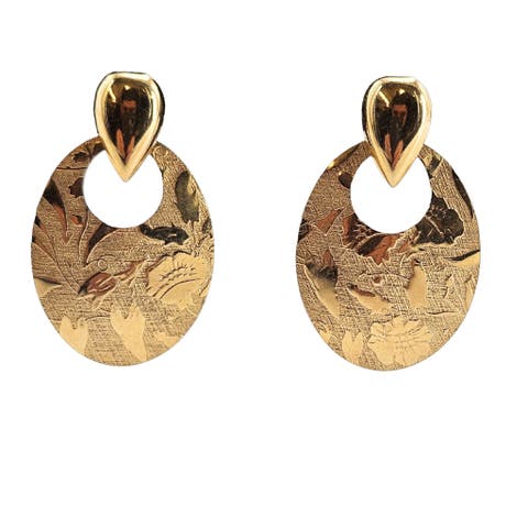 Vintage Goldtone Embossed Disc Earrings