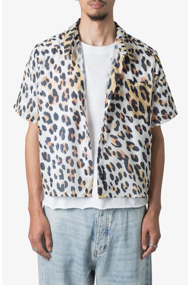 Animal Print Short Sleeve Button-Up Shirt, Main, color, BEIGE MULTI