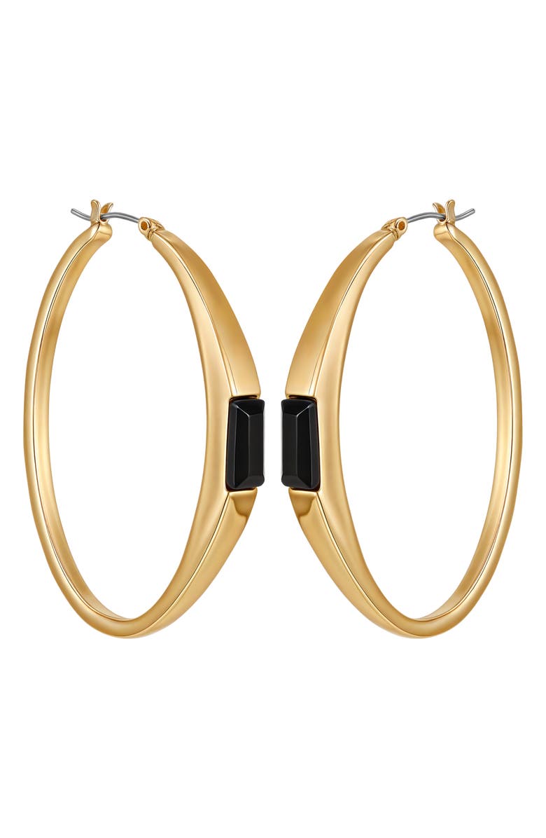 Vince Camuto Baguette Crystal Hoop Earrings, Main, color, Gold