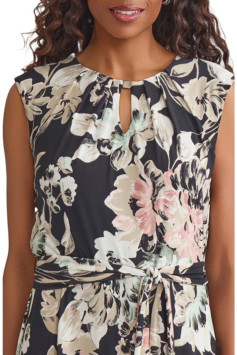 Print Tie Waist Sleeveless Midi Dress, Alternate, color, BLACK MULTI