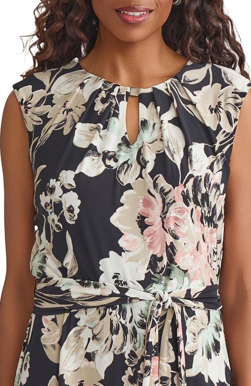 Kasper Print Tie Waist Sleeveless Midi Dress In Multi