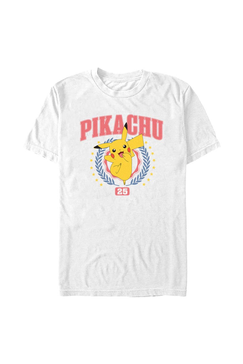 Men's Pokemon Collegiate Pikachu 25  Graphic T-Shirt, Alternate, color, White