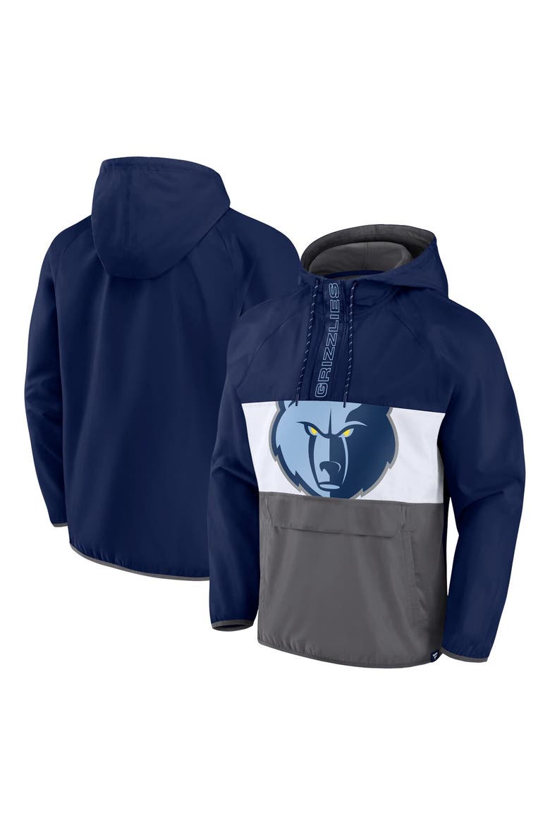 Men's Fanatics Branded  Navy/Gray Memphis Grizzlies Anorak Flagrant Foul Color-Block Raglan Hoodie Half-Zip Jacket, Main, color, Navy