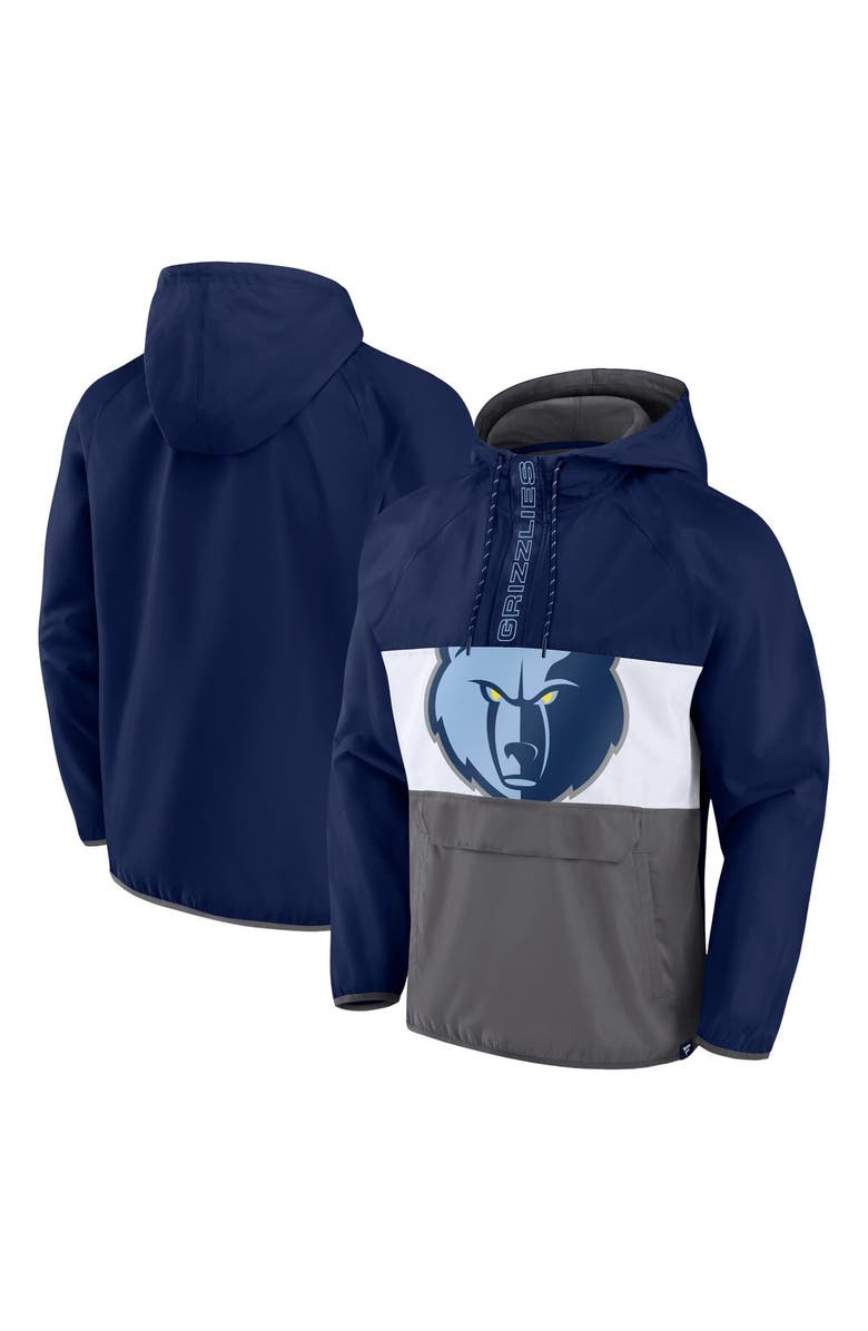FANATICS Men's Fanatics Branded Navy/Gray Memphis Grizzlies Anorak Flagrant Foul Color-Block Raglan Hoodie Half-Zip Jacket, Main, color, Navy
